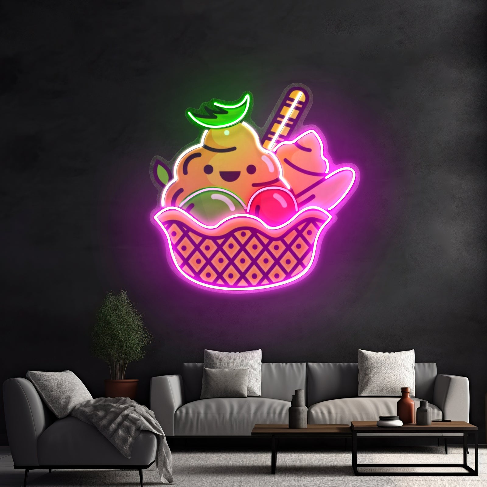 Rainbow Ice Cream Custom Led Signs Artwork For Sale