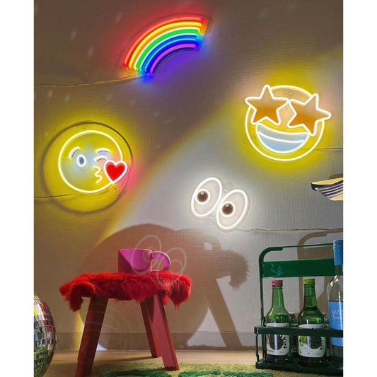 Rainbow Kissy Face Eyes Stars Eyes Emoji Led Sign Business Neon Sign