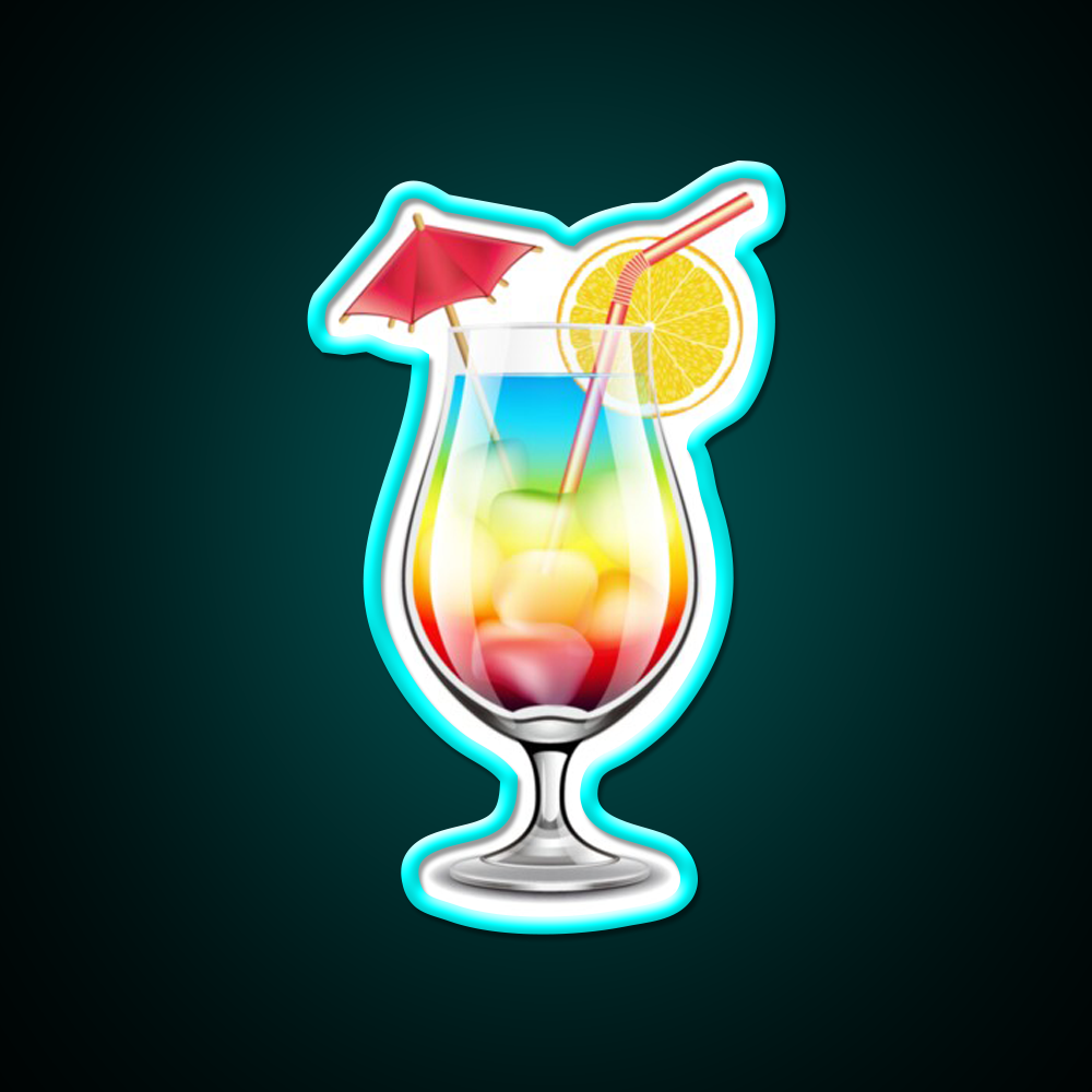 Rainbow Paradise Cocktail Bar Decor Led Neon Sign By Designs Rgb Color - Size and dimension reference