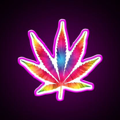 Rainbow Pot Leaf Hemp Inspired Green Leaf Led Neon Sign Rgb Color - Neon sign mounted on wall in room