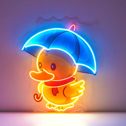 Rainy Duck With Umbrella Uv Printed Led Neon Sign Indoor Decor | Shineneon