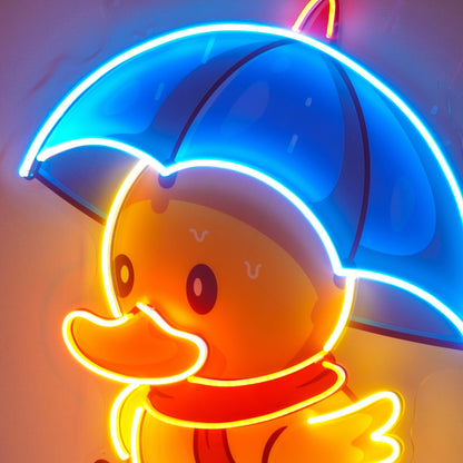 Rainy Duck With Umbrella Uv Printed Led Neon Sign Indoor Decor | Shineneon