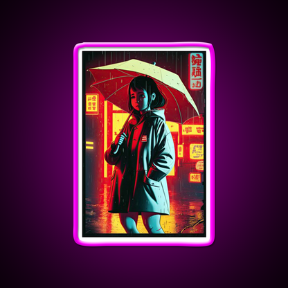 Rainy Nights Downtown Asian Cultural Led Neon Sign Rgb Color - Neon sign mounted on wall in room