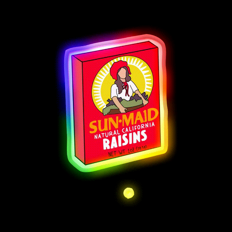 Raisin Box Snack Food Led Neon Sign Rgb Color - LED neon sign close-up detail