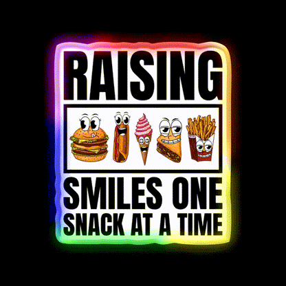 Raising Smiles One Snack At A Time Snack Food Led Neon Sign Rgb Color - LED neon sign close-up detail