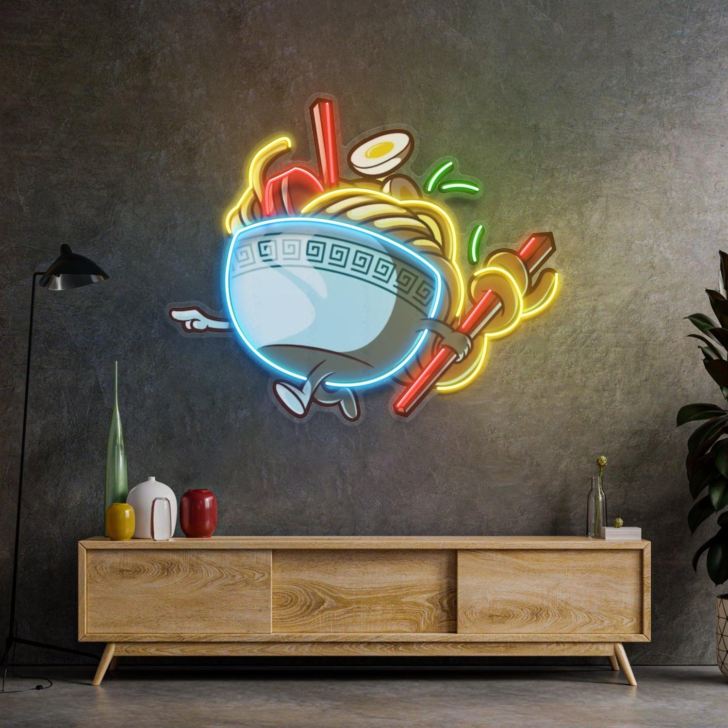 Ramen Bowl Multicolor Cartoon Uv Printed Led Neon Sign Japanese Restaurant Decor | Shineneon
