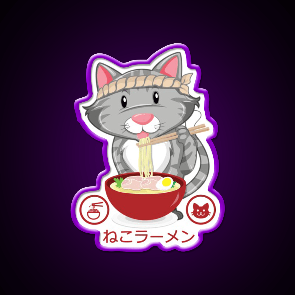 Ramen Noodle Cat Gift Led Neon Sign Chinese Food Rgb Color - Shineneon