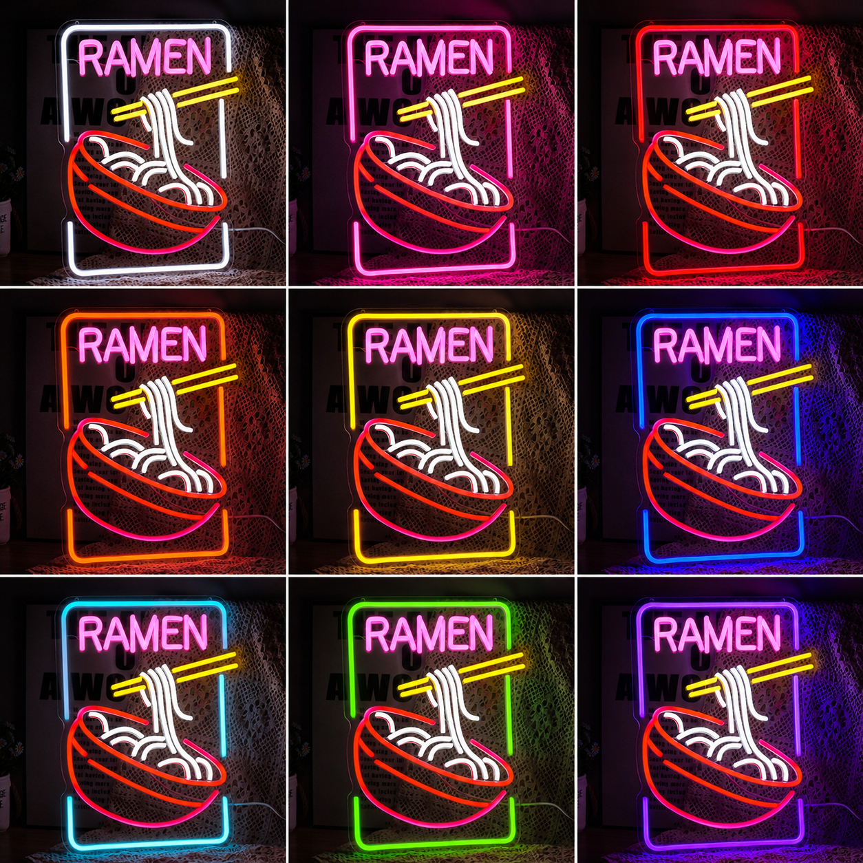 Ramen Noodle Colorestaurant Wall Decor LED Neon Sign color grid