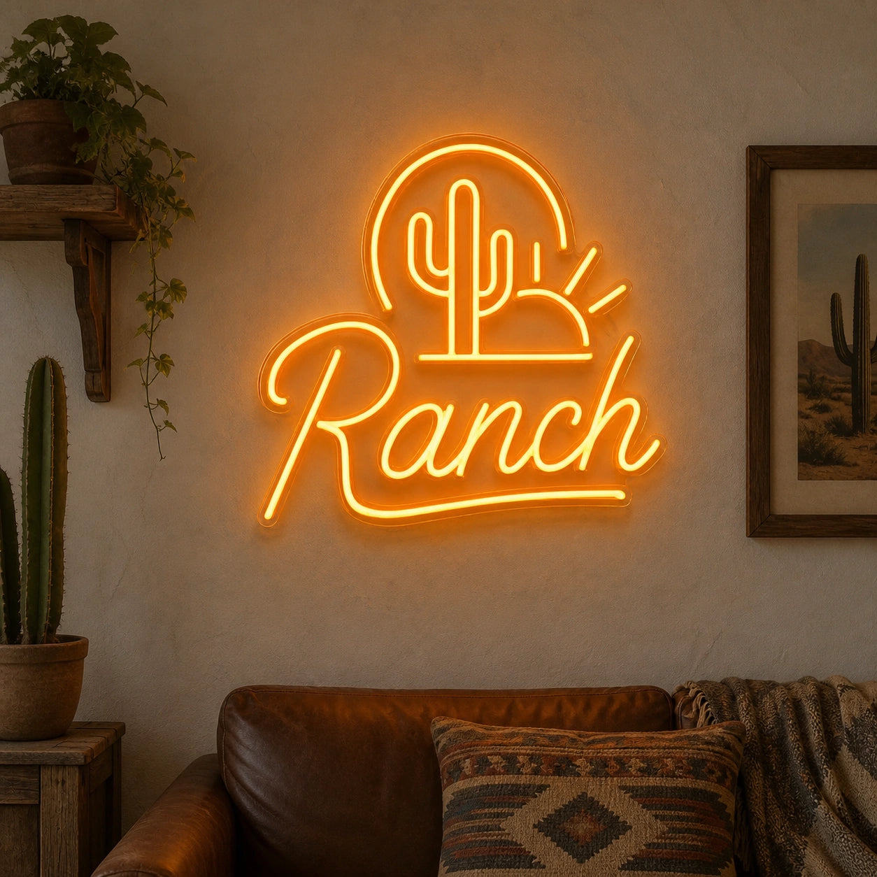 Ranch Cactus Sunset Vintage LED Neon Sign size image