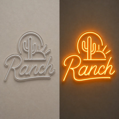 Ranch Cactus Sunset Vintage LED Neon Sign day and night comparison
