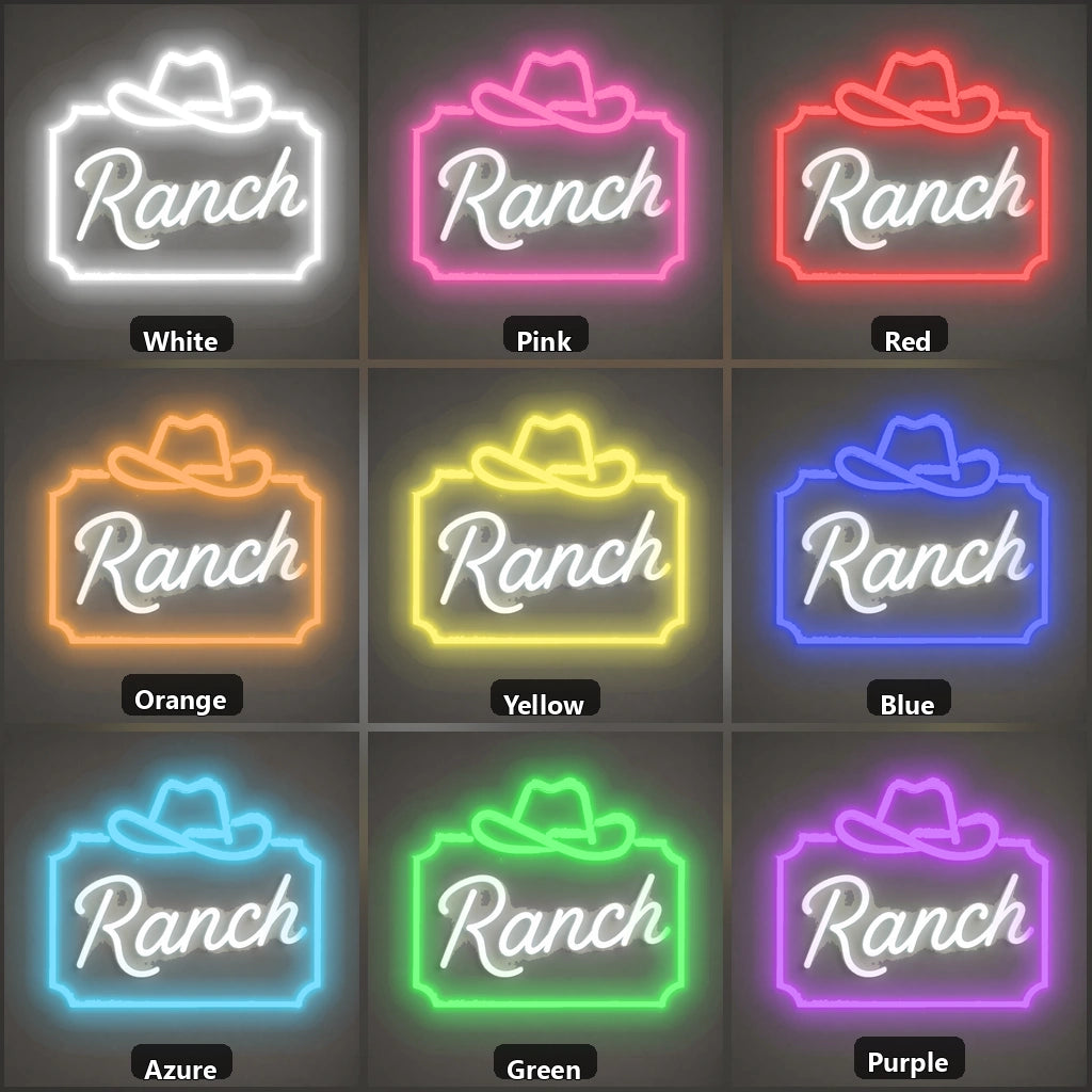 Ranch Cowboy Hat Frame Vintage LED Neon Sign color grid