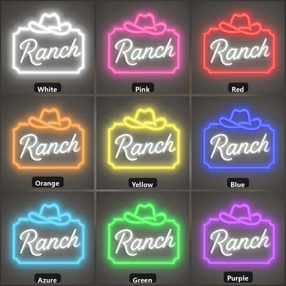 Ranch Cowboy Hat Frame Vintage LED Neon Sign color grid
