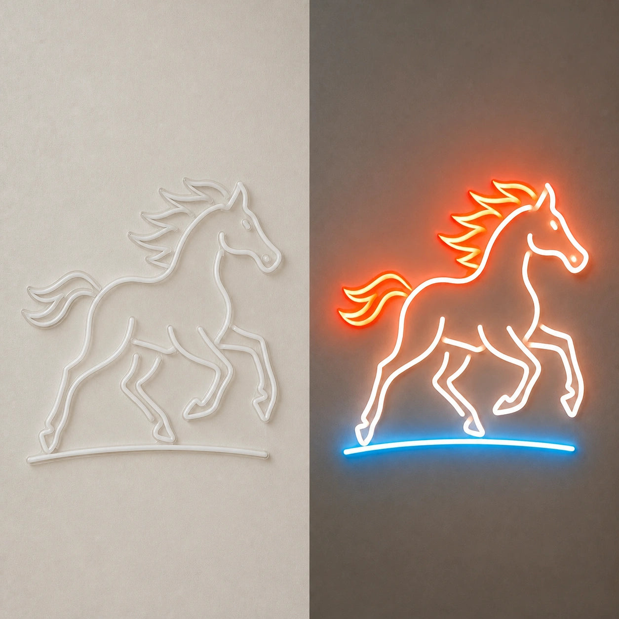 Ranch Horse Vintage LED Neon Sign day and night comparison