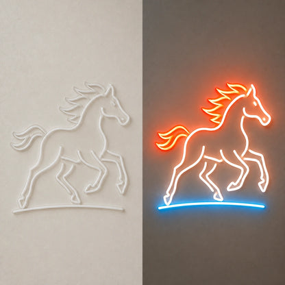 Ranch Horse Vintage LED Neon Sign day and night comparison