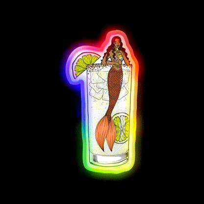 Ranch Water Mermaid Cocktail Illustration Party Drink Tequila Led Neon Sign Rgb Color - LED neon sign close-up detail
