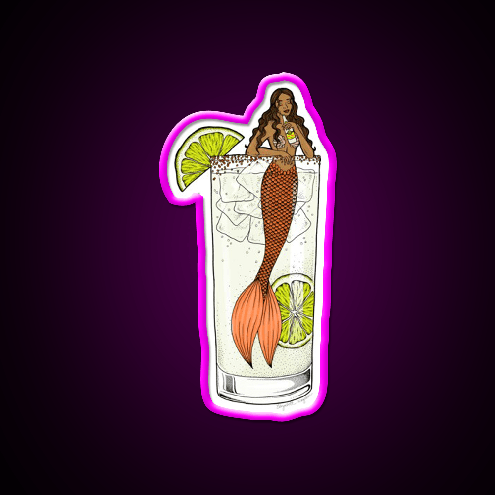 Ranch Water Mermaid Cocktail Illustration Party Drink Tequila Led Neon Sign Rgb Color - Shineneon