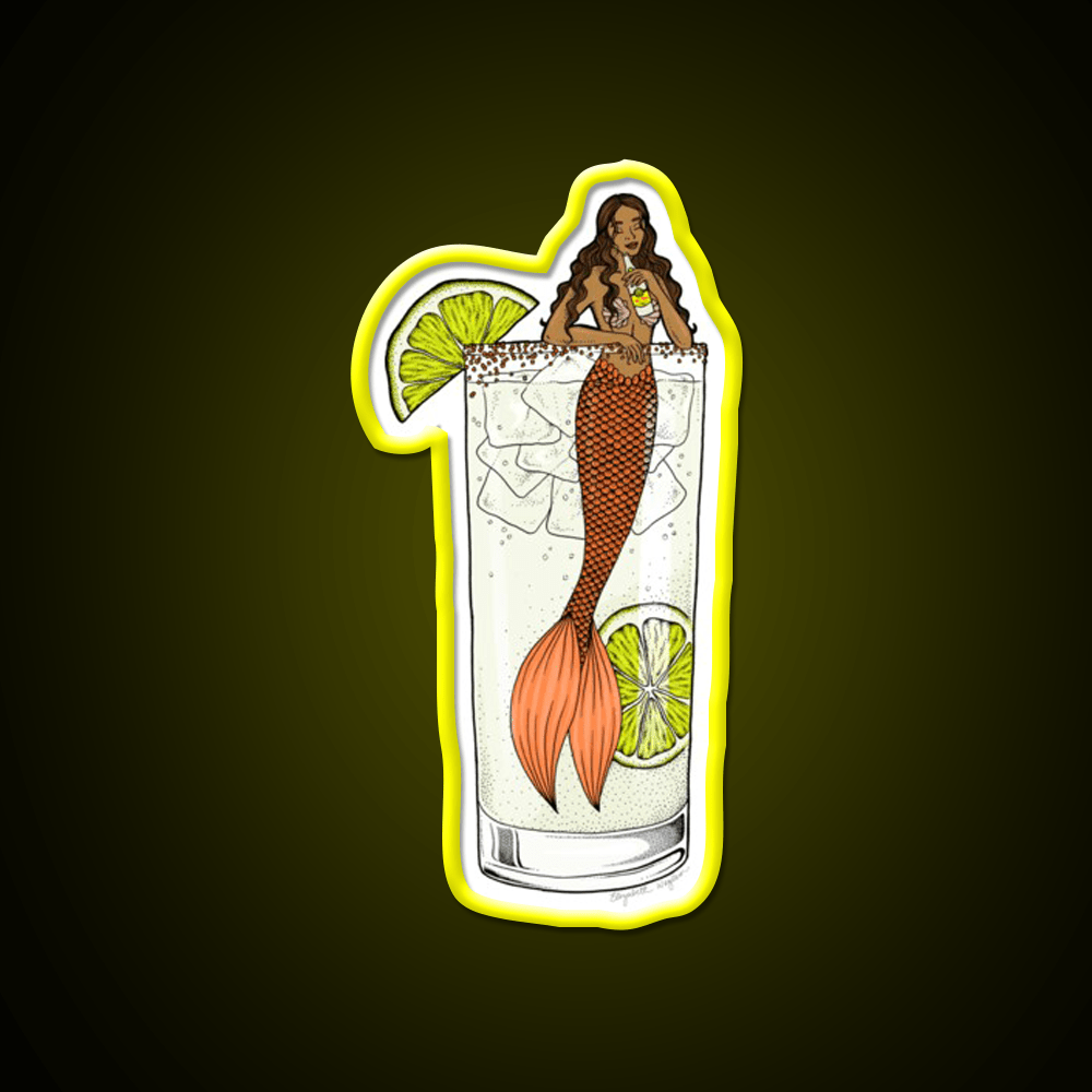 Ranch Water Mermaid Cocktail Illustration Party Drink Tequila Led Neon Sign Rgb Color - Shineneon