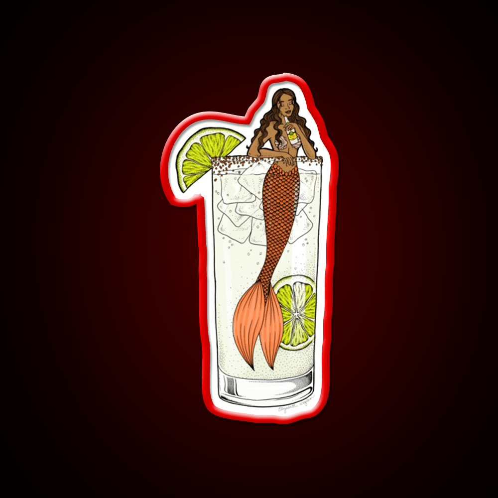 Ranch Water Mermaid Cocktail Illustration Party Drink Tequila Led Neon Sign Rgb Color - Shineneon