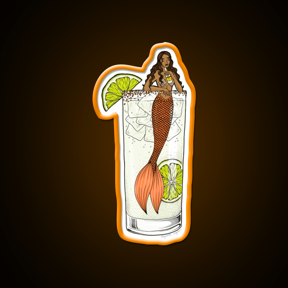 Ranch Water Mermaid Cocktail Illustration Party Drink Tequila Led Neon Sign Rgb Color - Shineneon