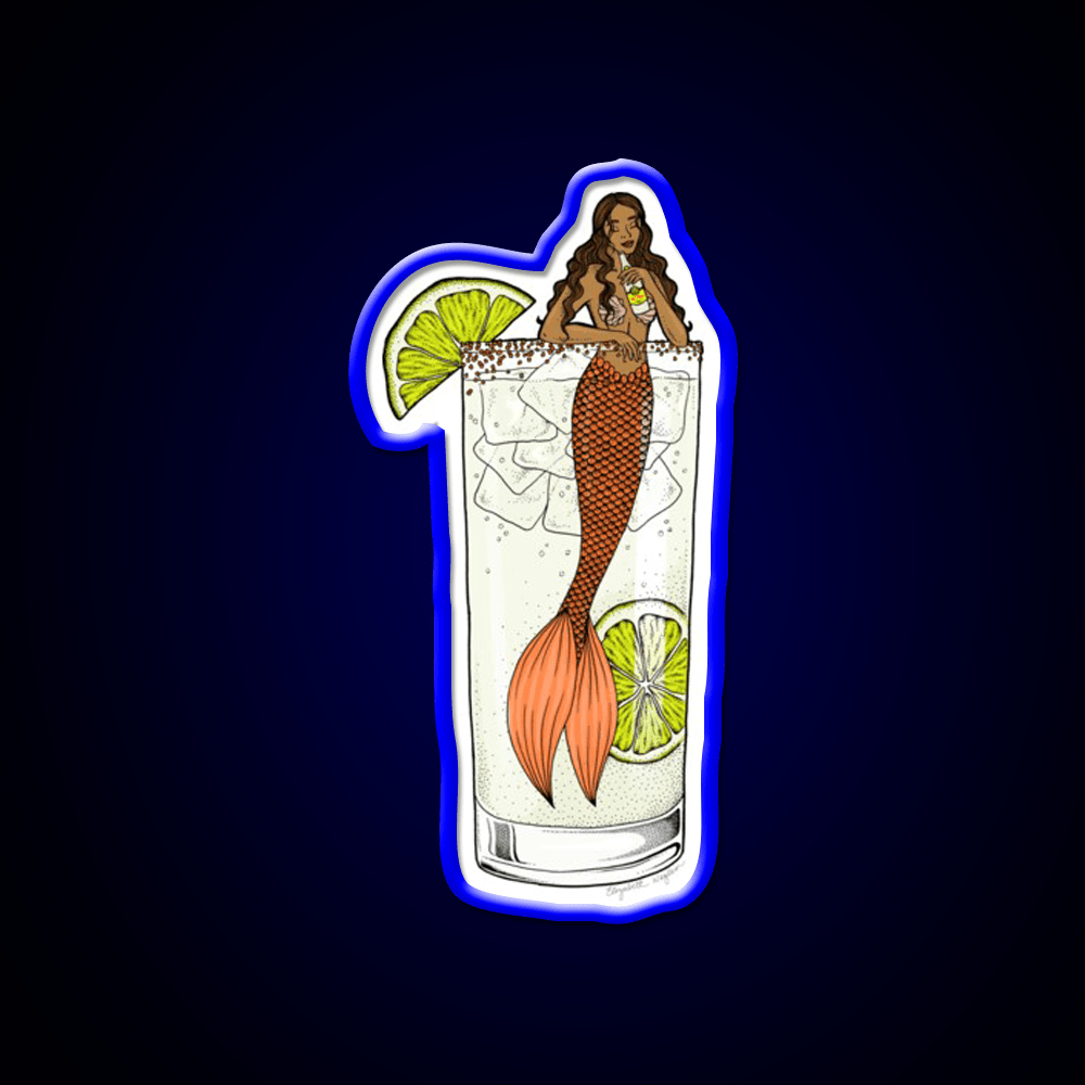 Ranch Water Mermaid Cocktail Illustration Party Drink Tequila Led Neon Sign Rgb Color - Shineneon