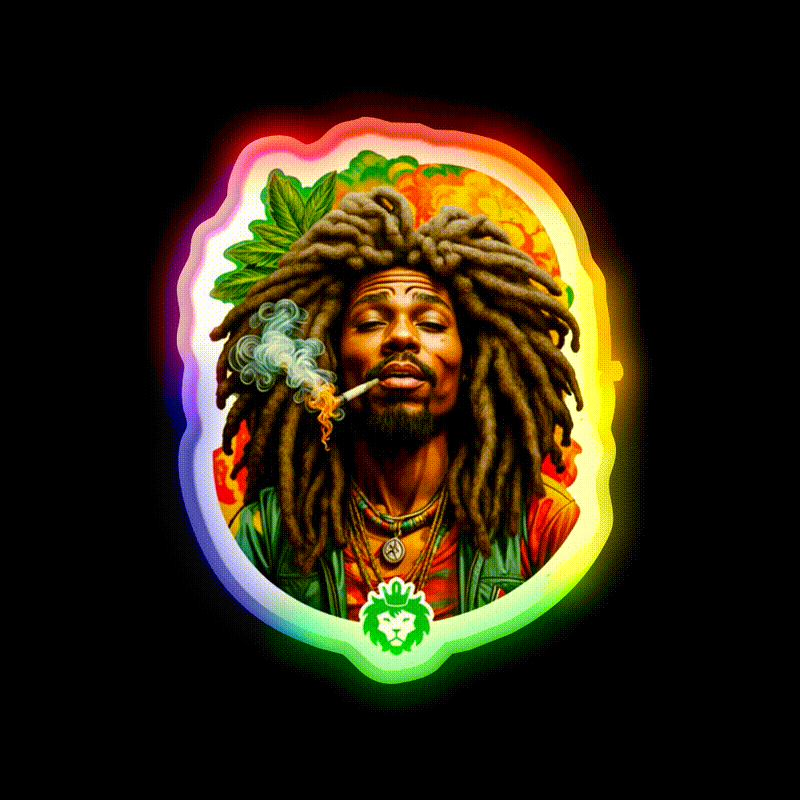Rastafari Weed Hemp Inspired Green Leaf Led Neon Sign Rgb Color - LED neon sign close-up detail