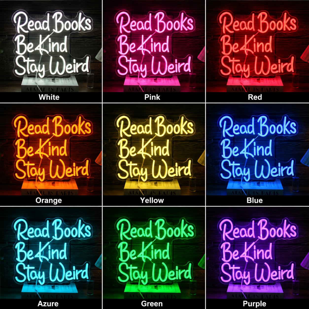 Read Books Be Kind Stay Weird LED Neon Sign Home Decor - 05 Color Grid