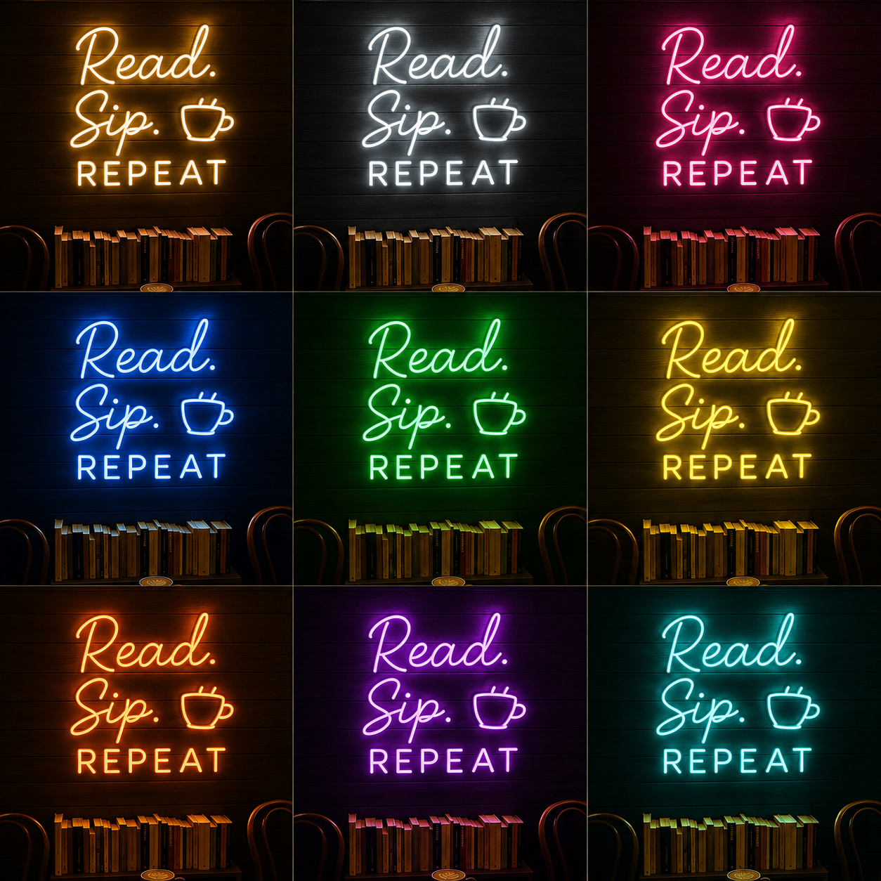 Read Sip Repeat LED Neon Sign - 05 Color Grid