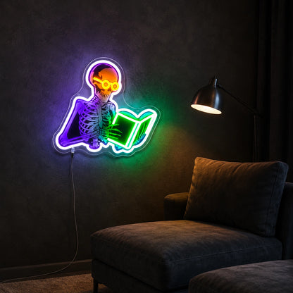 Reading Skeleton Book LED Neon Sign size image