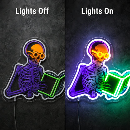 Reading Skeleton Book LED Neon Sign main product image