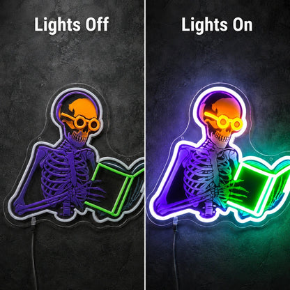 Reading Skeleton Book LED Neon Sign - Shineneon