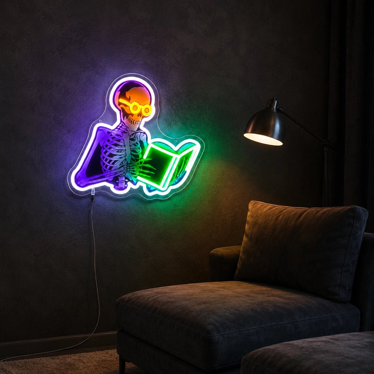 Reading Skeleton Book LED Neon Sign - Shineneon