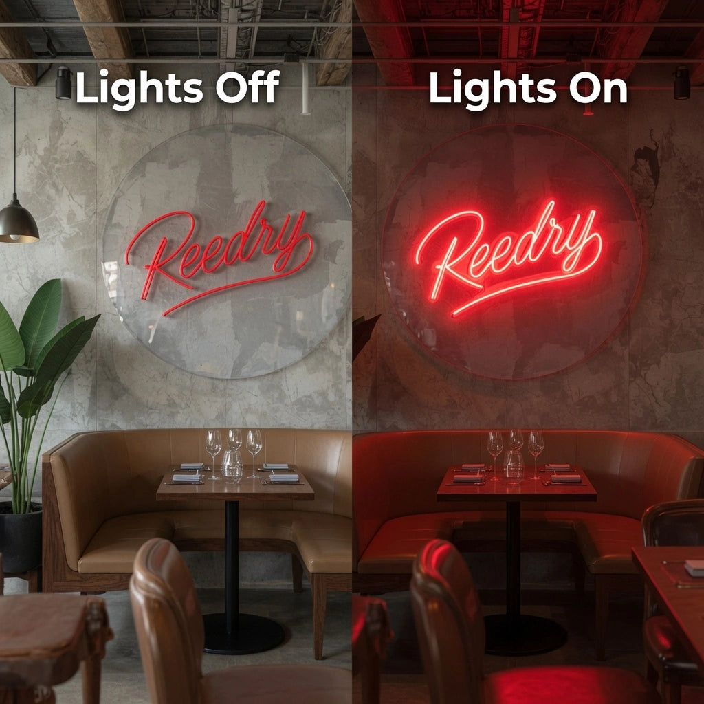 Ready LED Neon Sign - 06 Day Night Comparison