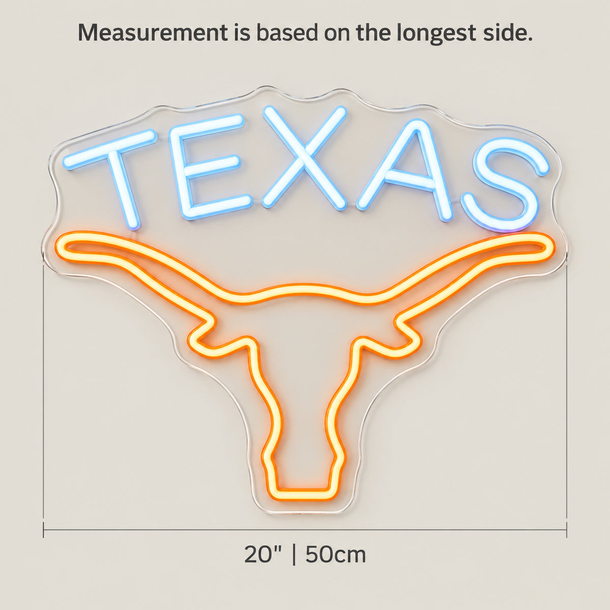 Texas Longhorn LED Neon Sign - size guide