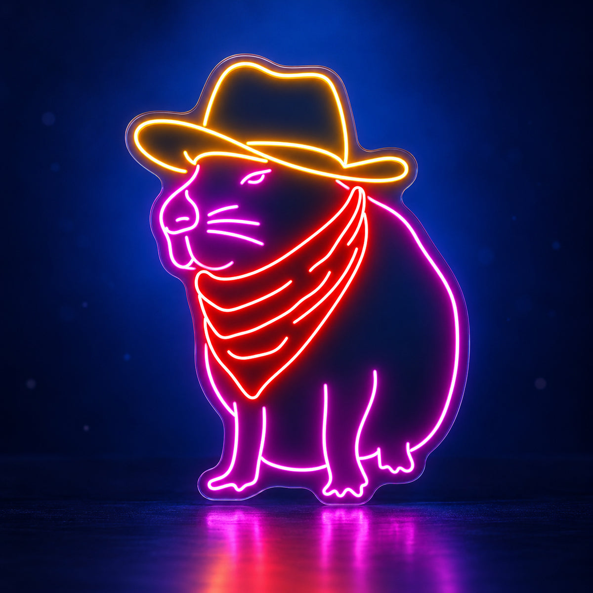 Cowboy Cat With Bandana LED Neon Sign - advertising view