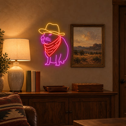 Cowboy Cat With Bandana LED Neon Sign - lifestyle view