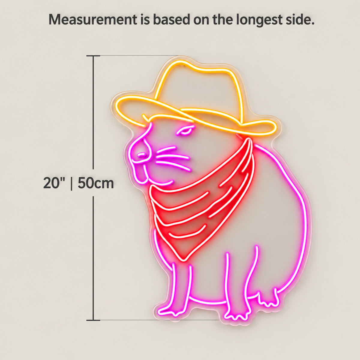 Cowboy Cat With Bandana LED Neon Sign - size guide