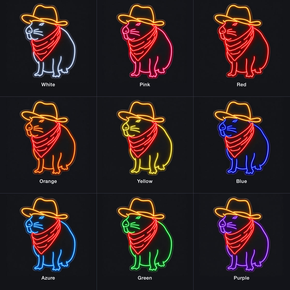 Cowboy Cat With Bandana LED Neon Sign - nine-color grid