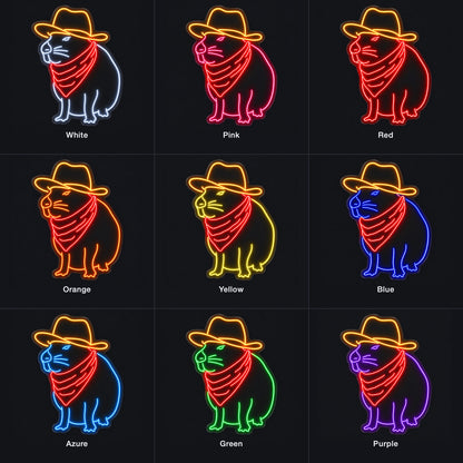 Cowboy Cat With Bandana LED Neon Sign - nine-color grid