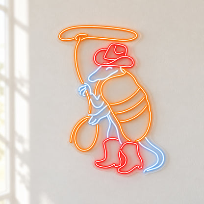 Cowboy Shrimp With Lasso LED Neon Sign - natural light view