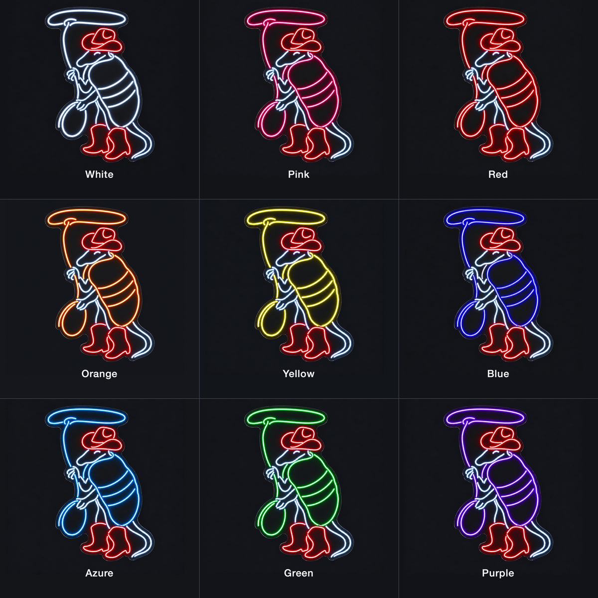Cowboy Shrimp With Lasso LED Neon Sign - nine-color grid