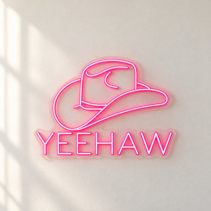 Yeehaw Cowboy Hat LED Neon Sign - natural light view