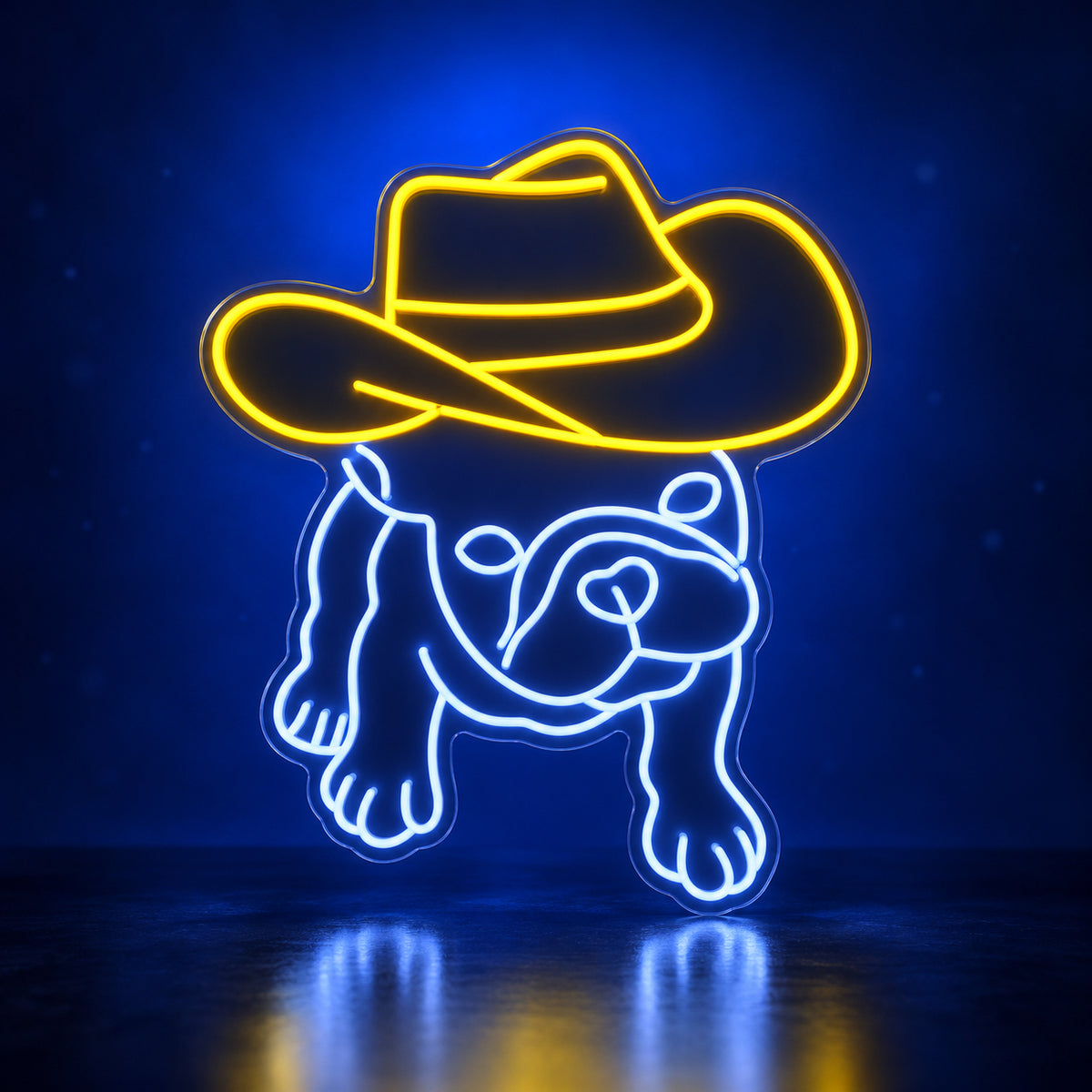 Cowboy French Bulldog LED Neon Sign - advertising view