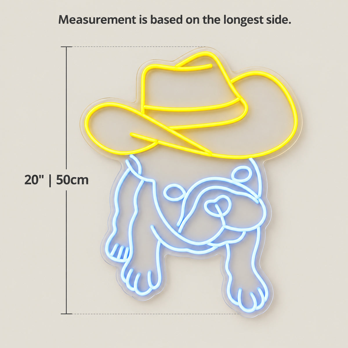 Cowboy French Bulldog LED Neon Sign - size guide