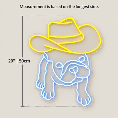 Cowboy French Bulldog LED Neon Sign - size guide