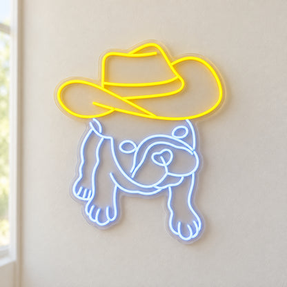 Cowboy French Bulldog LED Neon Sign - natural light view