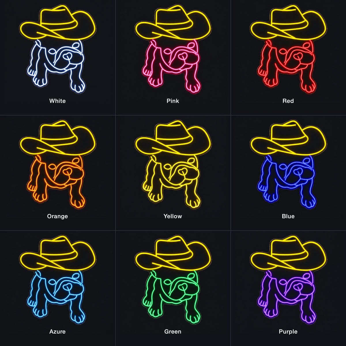Cowboy French Bulldog LED Neon Sign - nine-color grid