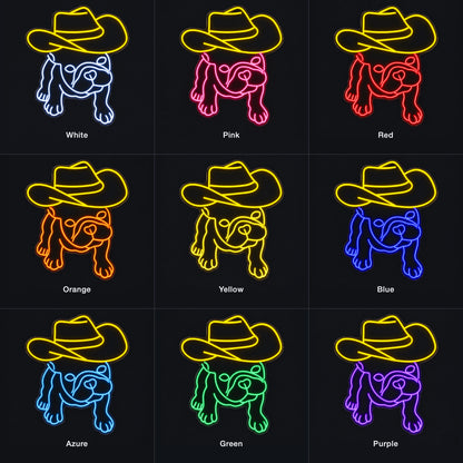 Cowboy French Bulldog LED Neon Sign - nine-color grid