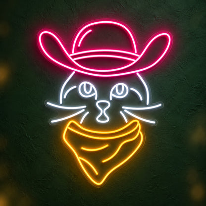 Cowboy Cat Face LED Neon Sign - product hero