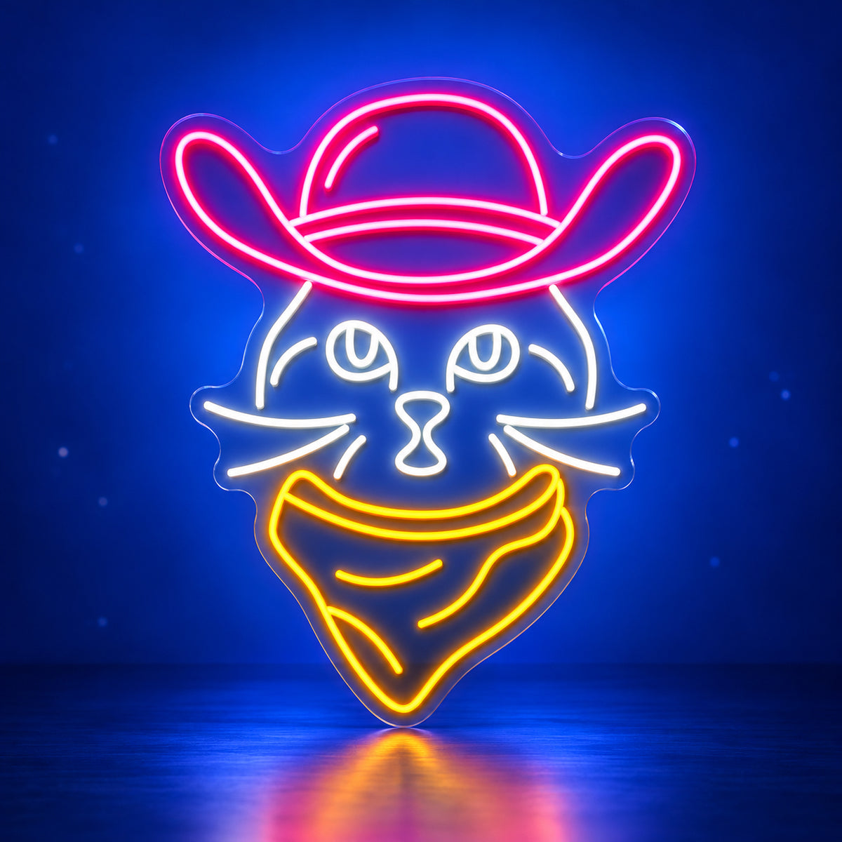 Cowboy Cat Face LED Neon Sign - advertising view