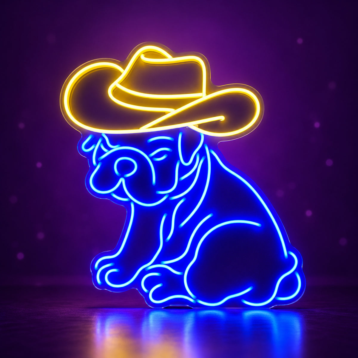 Sitting Cowboy Bulldog LED Neon Sign - advertising view